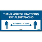 Global Industrial™ Blue Thank you for Social Distancing Sign 24""W x 12""H Adhesive Vinyl