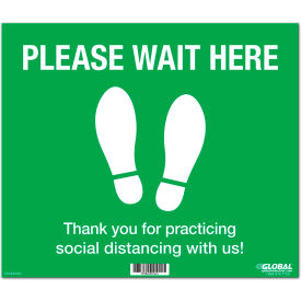 Global Industrial™ Green Please Wait Here Floor Sign 14""W x 12""H Vinyl Adhesive