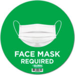 Global Industrial™ 12"" Round Face Mask Required Wall Sign Green Adhesive