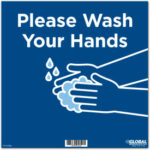Global Industrial™ 12"" Square Please Wash Your Hands Wall Sign Blue Adhesive