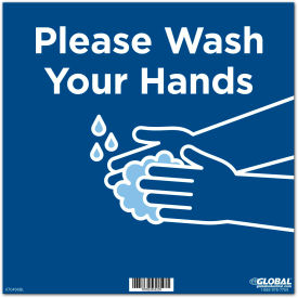 Global Industrial™ 12"" Square Please Wash Your Hands Wall Sign Blue Adhesive