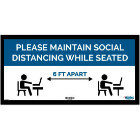 Global Industrial™ Blue Maintain Social Distancing While Seated Sign 24""W x 12''H Adhesive