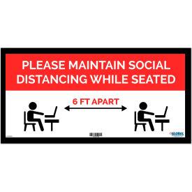 Global Industrial™ Red Maintain Social Distancing While Seated Sign 24""W x 12''H Adhesive