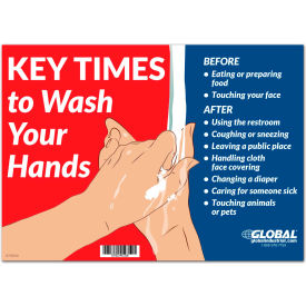 Global Industrial™ Key Times to Wash Your Hands Sign 14""W x 10""H Wall Adhesive