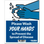 Global Industrial™ Wash Hands to Prevent Disease Sign 8""W x 10""H Wall Adhesive
