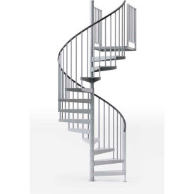 Global Industrial™ Exterior 36""H Platform 2 Rail Spiral Stair Kit60""Dia 14-2/3'H Vinyl Rails